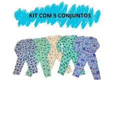 Kit 05 Pijama Manga Longa Masculino Infantil Menino 02 Ao 16 100% Algodão