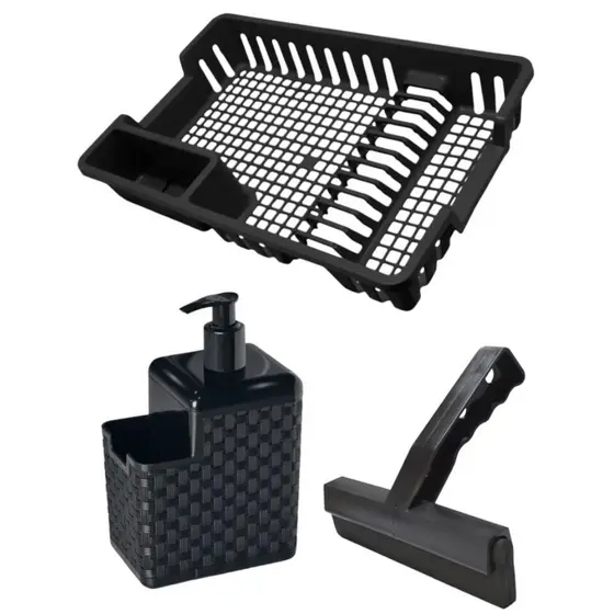 Kit Escorredor de Louças Pratos + Porta Detergente + Rodinho Rodo de Pia