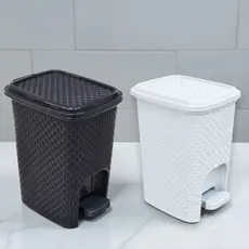 2 Lixeiras Com Pedal 7 Litros Com Tampa Preto Rattan Casa Escritório Banheiro Cozinha Lixo Lixeira
