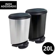 Lixeira Grande 20L Tipo Inox com Pedal – Prata e Preto para Cozinha, Banheiro e Escritório