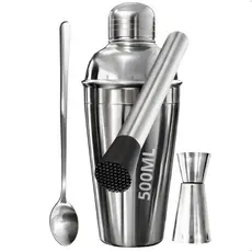 Kit Caipirinha 4 peças Inox Bartender Profissional - Coqueteleira 500ml, Socador, Dosador e Colher