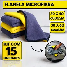 Kit 15 Pano Flanela Microfibra Automotiva 600GSM Premium Para Lavagem polimento de Carro