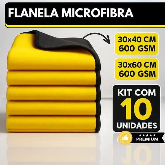 Kit 10 Pano Flanela Microfibra Automotiva 600GSM Premium Para Lavagem polimento de Carro