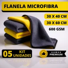 Kit 05 Pano Flanela Microfibra Automotiva 600GSM Premium Para Lavagem polimento de Carro