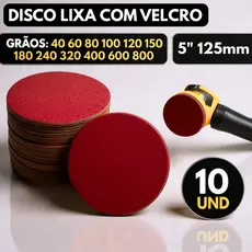 Disco de Lixa Velcro Circular 125mm 10 Unidades Sem Furos Lixadeira Roto Orbital para Ferro Metal Madeira e Massa