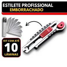 Kit Estilete Profissional Emborrachado + Lamina 18mm Metal Afiado Cortante com Recarregador Automático