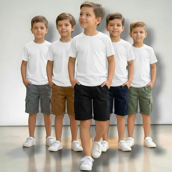 Bermuda Cargo Infantil e Juvenil De Sarja Menino Conforto Estilo Masculina Presente Festa Premium