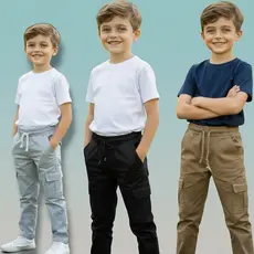Calça Cargo Infantil Menino infantil e Juvenil Masculina de Sarja Com Bolsos Streetwear Confortável
