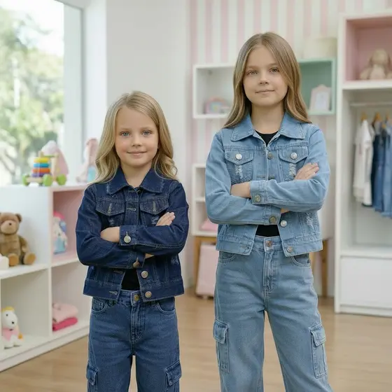 Jaqueta Jeans Infantil e juvenil Feminina do 4 ao 8