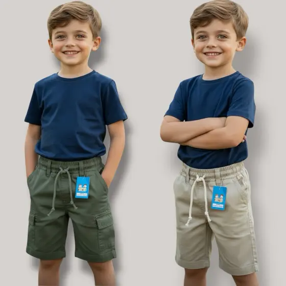 Bermuda De Sarja Infantil e Juvenil do Tamanho 4 ao 16 Social Menino Festa Arrumado Básico Casual