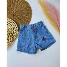 Shorts Jeans Infantil Stitch - Com Bordados de Estrelas e Stitch