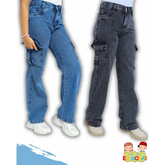 Calça Cargo Infantil e Juvenil do 2 ao 16 Blogueirinha Moda Menina Larga Streetwear Tendência