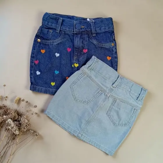 Saia Jeans Infantil Feminina Mini Blogueirinha Moda Menina com Bolsos Estilosa Verão