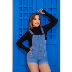 Jardineira jeans feminina infantil Menina e Juvenil com Elastano Confortável Cintura Ajustável