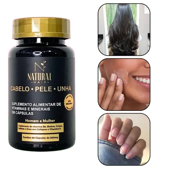 Natural Hair Caps Vitamina para Crescimento Capilar e Combate a Queda c/60cps