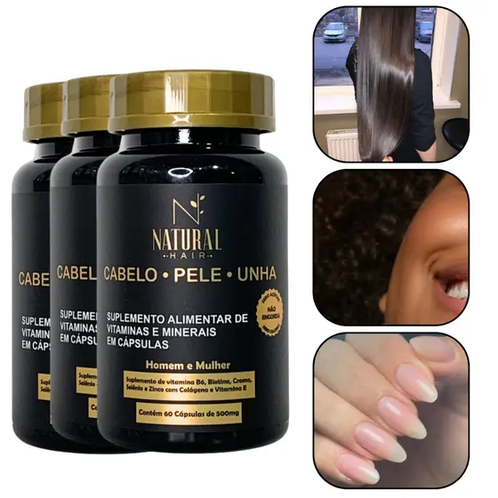 Vitamina Para Cabelo com Biotina Combate Queda de Cabelo crescimento rápido Capsulas Natural Hair