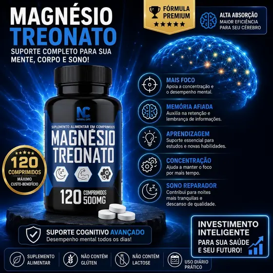 Magnésio Treonato  120 Comprimidos L-Treonato Suplemento Alimentar PROMOÇÃO ENVIO IMEDIATO