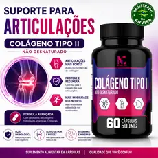 Colágeno Tipo II Não Desnaturado 60 Cápsulas 500mg Saúde Articular, Mobilidade e Alívio de Dor