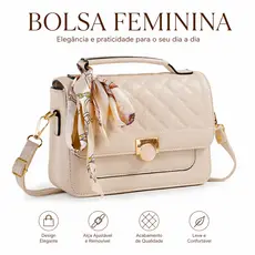 Bolsa Feminina Baú Transversal Média com Lenço Alça Tiracolo Estruturada e Espaçosa