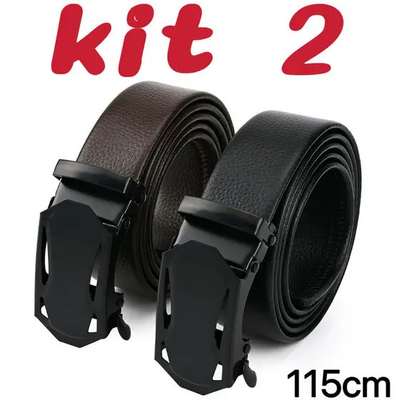 Kit 2 Cintos Masculinos Automático Ajustável 115cm Fivela Sem Furo Couro Sintético Social Casual