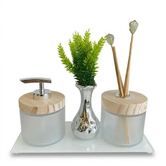 Kit Lavabo Banheiro Luxo Piccolo Branco Degradê Madeira  - Sofisticação e Elegância