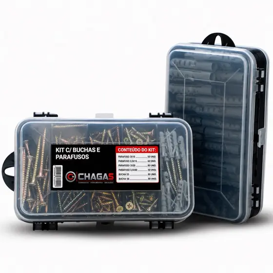 Kit 400 Peças Parafusos e Buchas com Organizador Multiuso Maleta Marcenaria Chipboard Phillips