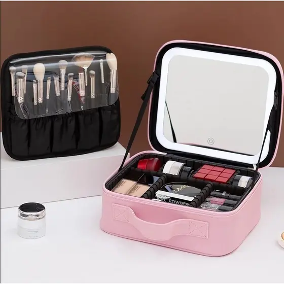 Maleta Maquiagem Com Espelho e Luz Led Usb Com Cabo Makeup Profissional