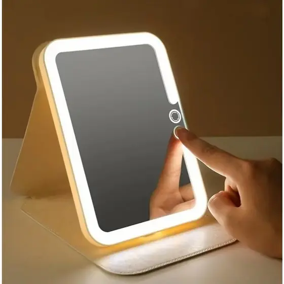 Espelho Mesa Touch Led Portátil Recarregável Cosmetic Mirror Tipo Tablet 5W (20x14x3cm)