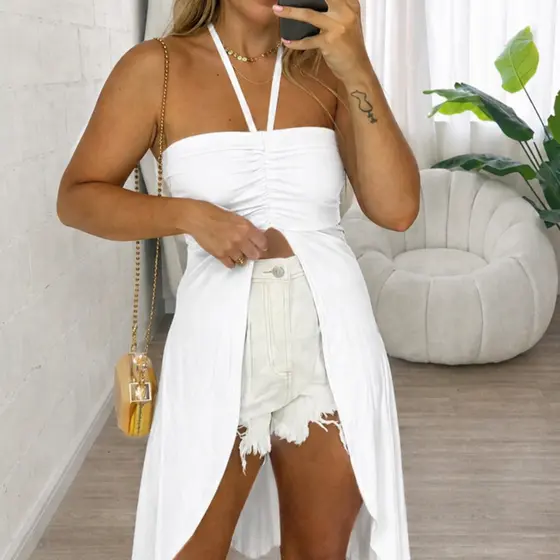Blusa Bata Feminina Elegante Frente Única Alongada Com Armação no Tecido Duna Casual.
