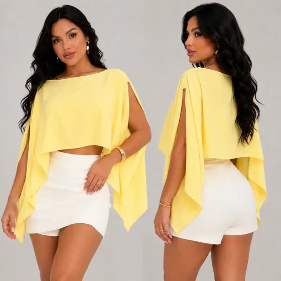 Blusa Cropped Capa Ampla Ombro Caído Boho 5 Maneiras de Uso Blusa.