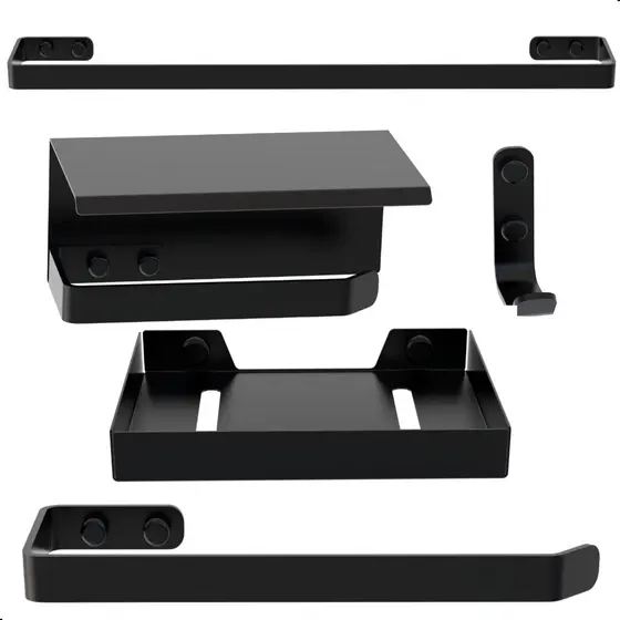Kit Acessórios Para Banheiro Preto Fosco 5 Peças MAX