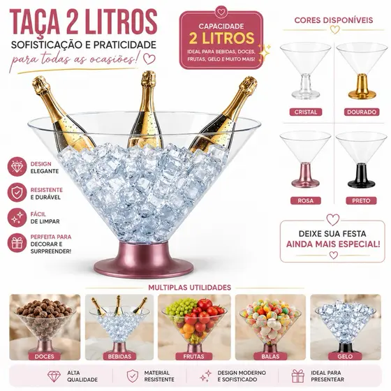 Kit 4 Taças Martini Grande - 2 Litros - Taça Para Bebida Taça Para Gelo