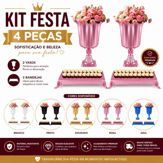 Kit Festa Ano Novo — 2 Vasos e 2 Bandejas Decoração Completa e Exclusiva