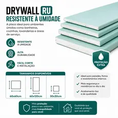 Kit 5 Placa De Drywall RU Verde - Chapa De Drywall Resistente A Umidade - Drywall RU 60cmx60cm