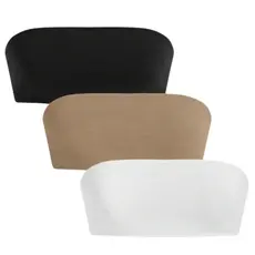 Kit 3 Tops Faixa Tomara Que Caia Cropped Sem Alça Básico Liso