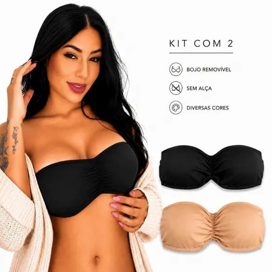 Kit 2 Sutiã Tomara Que Caia Bustie Top Sem Alça Com Bojo Removível Cod.1575