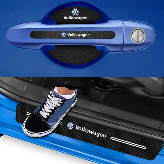 Kit 8 peças Soleira Maçaneta de Porta Carro Proteção Fibra de Carbono Anti Arranhões Volkswagen