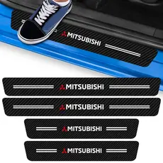 Kit 4 Peças Adesivo Soleira de Porta Carro Modelo Mitsubishi Proteção Fibra de Carbono Anti Arranhões