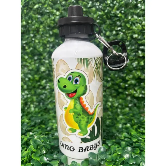 Garrafa Dinossauro Personalizada com Nome 600ml Alumínio Squeeze Cantil Escolar Infantil Dino