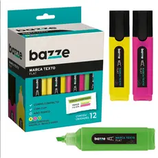 🖍️✨ Marca-Texto Flat Neon – Caixa com 12 Unidades – Bazze