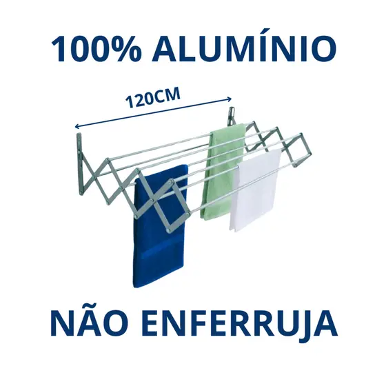 Varal Sanfonado de Parede Retratil 120 Cm Aluminio Alta Qualidade Não Enferruja - Bitenfer Varais