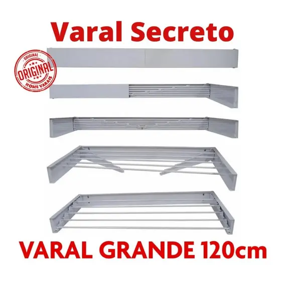 Varal Mágico 120 Cm Retratil 7 Varetas Reforçado Kitnets Casas - Bitenfer Varais