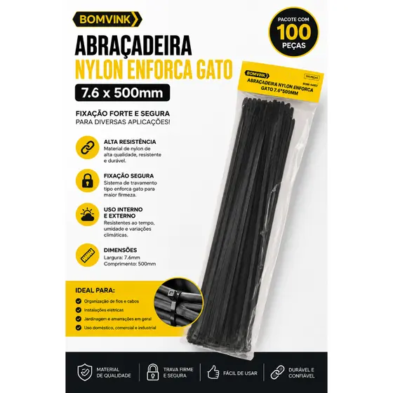 Abraçadeira Nylon Enforca Gato Kit com 100un 7.6*500mm
