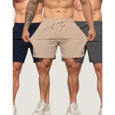 Kit 3 Shorts Tactel com Elastano Mauricinho Praia Masculina com Lycra Academia Corrida Cross Lisa Básica