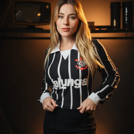 Camisa Polo Retrô Corinthians 1990 Manga Longa Feminina Oficial