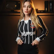 Camisa Polo Retrô Corinthians 1990 Manga Longa Feminina Oficial