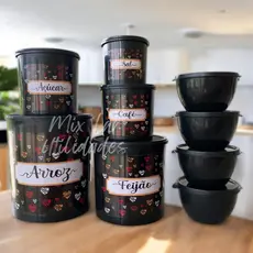 Kit mantimentos cozinha com 5 potes + jogo com 4 potes herméticos