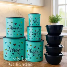 Kit de potes mantimentos cozinha com 5 peças de plástico + 4 potes redondos Boll