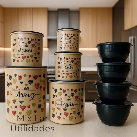 Kit de potes mantimentos cozinha com 5 peças + 4 potes herméticos redondos para cozinha