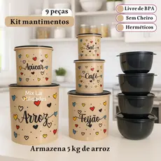 Kit de potes mantimentos com 5 peças + 4 potes herméticos para cozinha